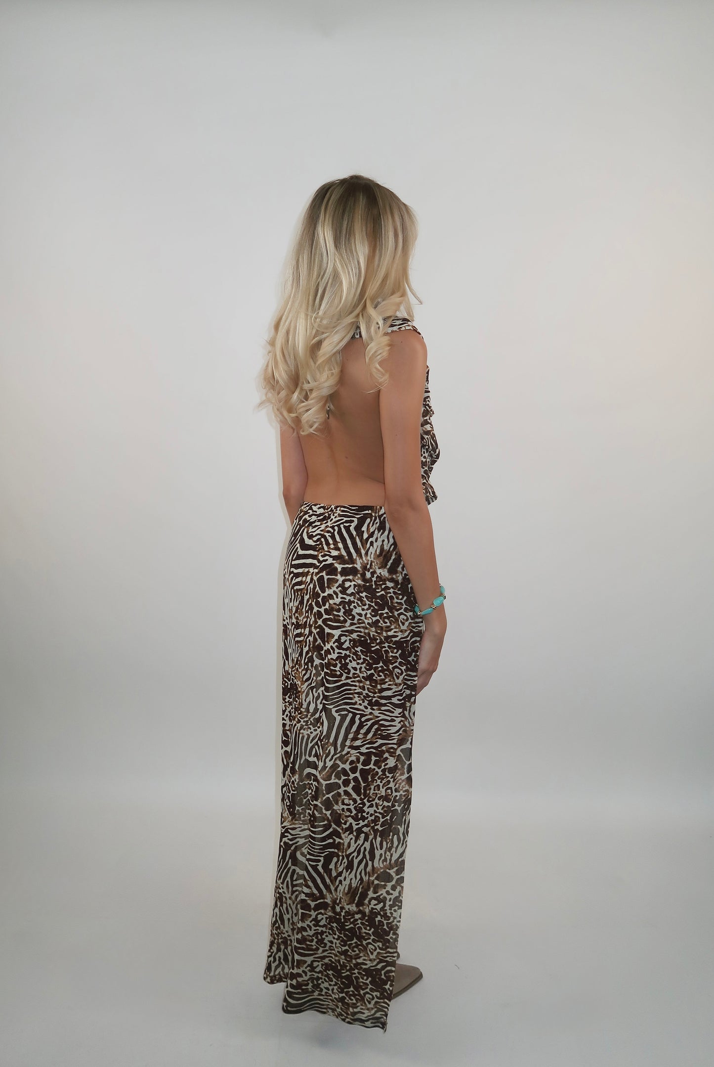 Ruffle Trail Maxi Dress- Leopard Print