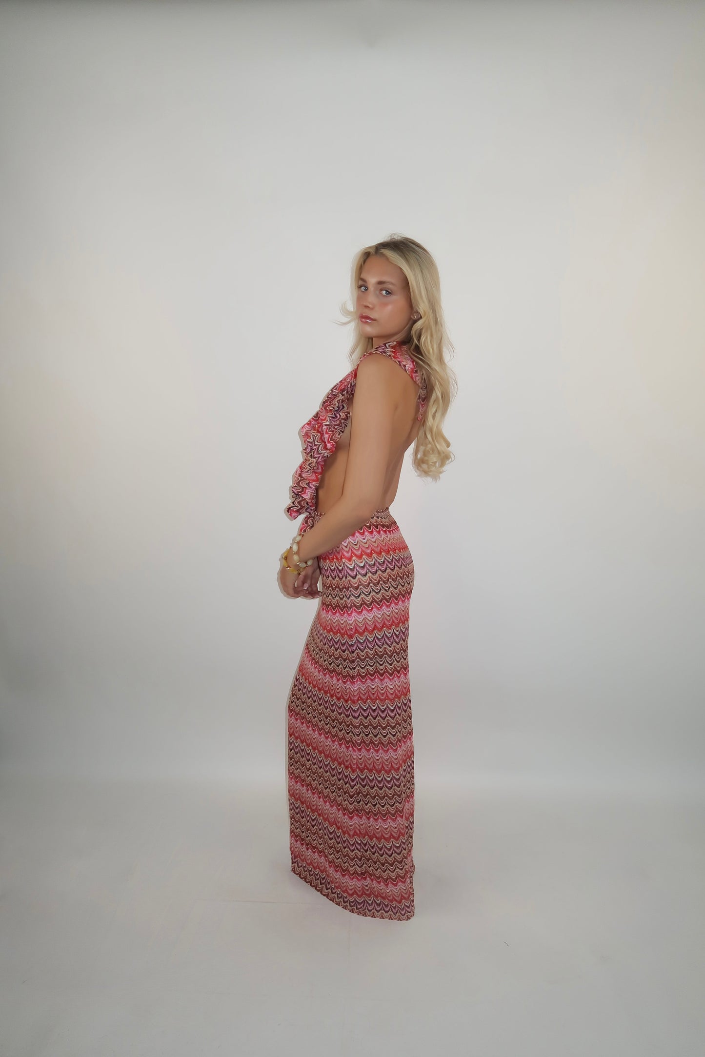 Ruffle Maxi Dress- Pink Zig Zag