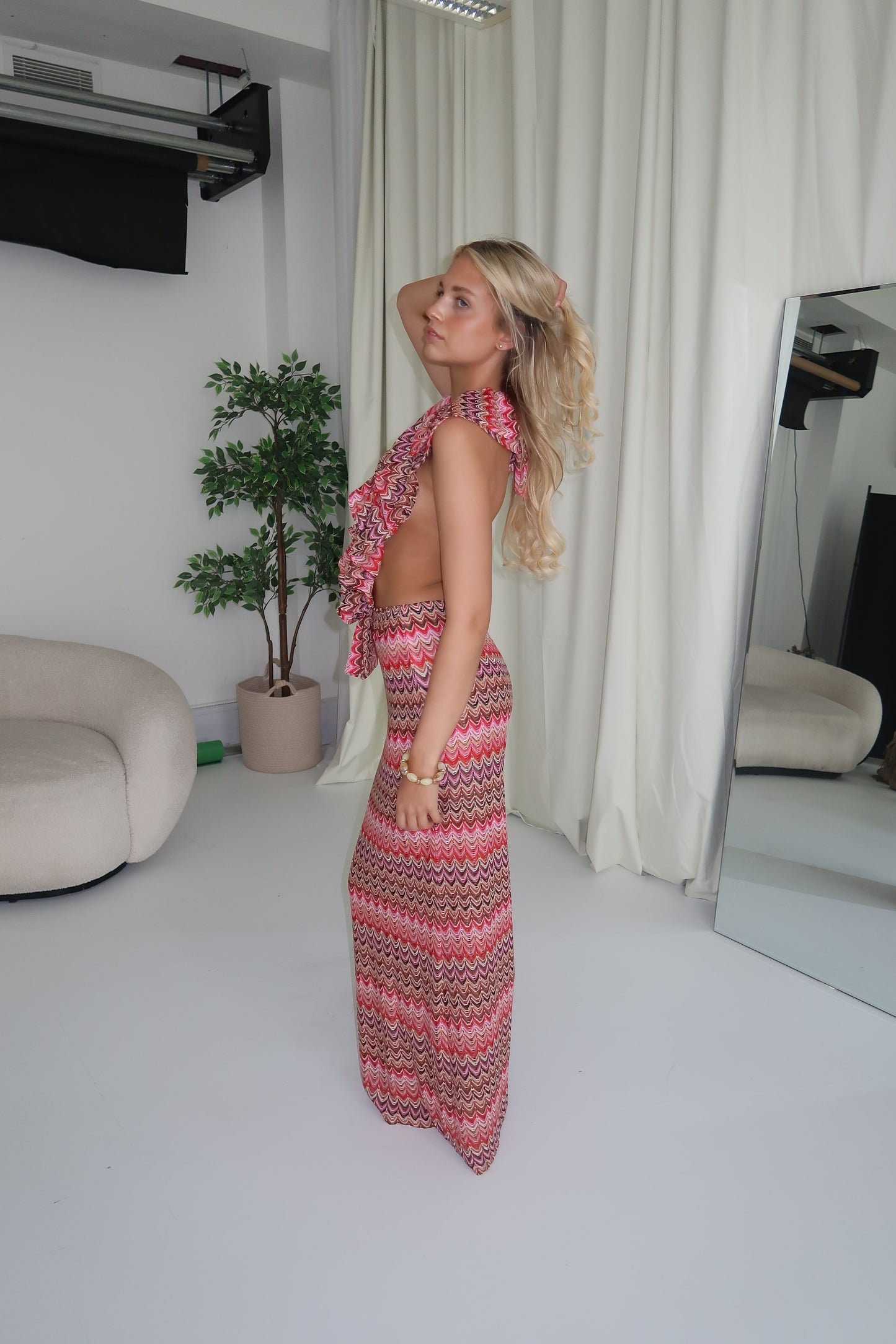 Ruffle Maxi Dress- Pink Zig Zag