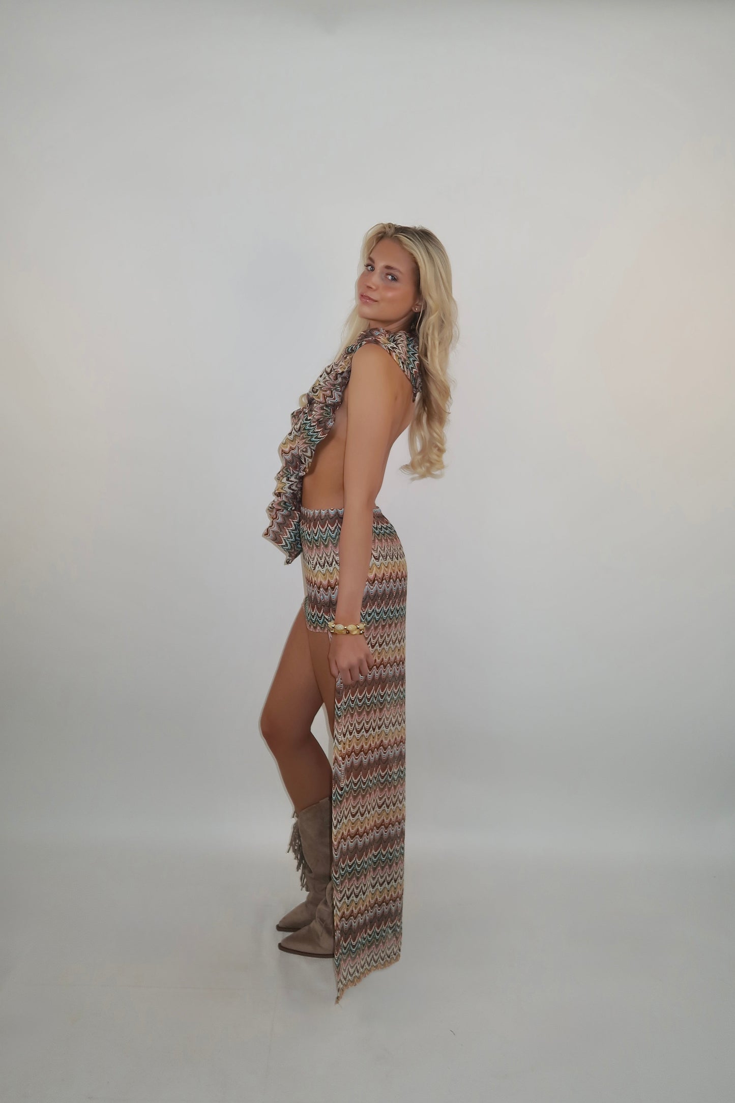 Ruffle Trail maxi dress - Zig Zag Print